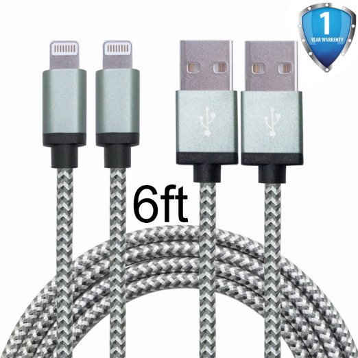 G-POW 2Pack 6ft Nylon Braided Lightning Cable USB Cord Charging Cable for iphone 6s, 6s plus, 6plus, 6,5s 5c 5,iPad Mini, Air,iPad5,iPod. Compatible with iOS9.(Gray)