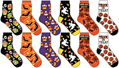 12 Pair,Happy Halloween Socks, 6 Different Designs, Halloween Gift,Women Size