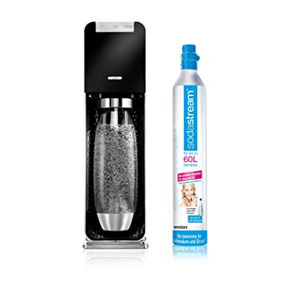 SodaStream Power Sparkling Water Maker black & silver with 1 l bottle & 60 l CO2 cylinder, 3 fizz levels, automatic, led light indicator