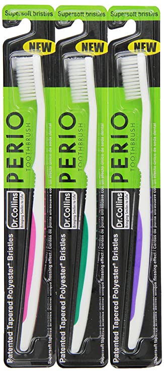 Dr. Collins Perio Toothbrush, (colors vary) (Pack of 3)
