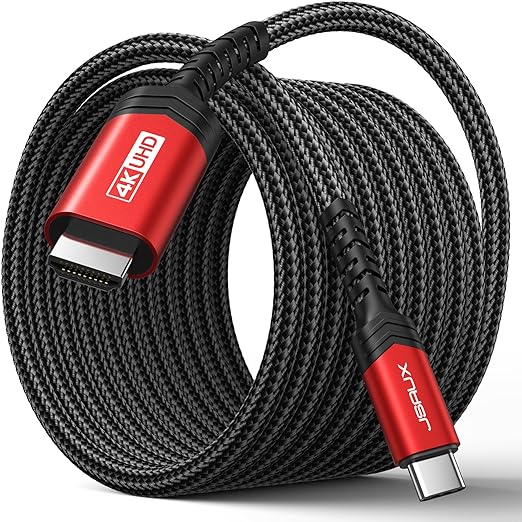 JSAUX USB C to HDMI Cable 13ft | 4K@60Hz | USB 3.1 Type C to HDMI 2.0 Cord for Home Office, (Thunderbolt 3/4 Compatible) with iPhone 15 Pro Max, MacBook Pro/Air, Galaxy S8 to S23, iPad Pro, iMac -Red