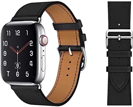NDegreez French Barenia Calfskin Leather Band Compatible with Apple Watch 38mm 40mm, Replacement Bands for Apple iWatch Series 1/2/3/4/5/6/SE for Men and Women (Black, 38/40mm)