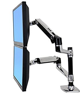 Halter Dual LCD Adjustable Monitor Stand, Dual Stacking Arm, Desk Clamp/Grommet Base- Optional Use for Either 2 LCDs or LCD and Laptop | Perfect for 27" Screens up to 32" LCD Monitors