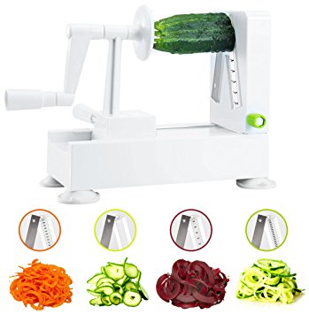 Spiralizer Vegetable Slicer by BloominGoods, with Innovative 4-In-1 Twisting Blade | Zucchini Veggie Spiral Cutter, Noodle & Pasta Maker