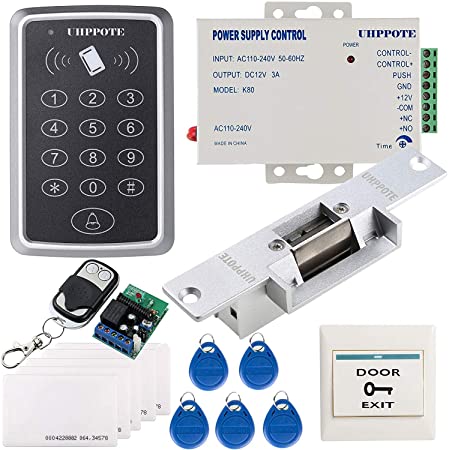 UHPPOTE 125KHz RFID EM ID Keypad Single Door Access Control Kit with Strike Lock Remote Exit Button