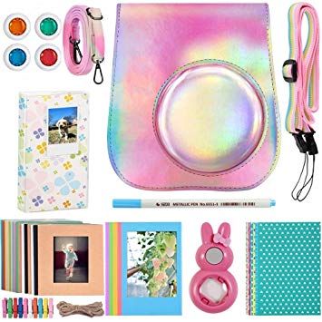 Katia Instant Camera Accessories Bundle Compatible for Fujifilm Mini 9 / Mini 8  / Mini 8 Instant Film Camera. Includes Camera Case, Album, Frame, Stickers, Strap,etc (Laser Pink)