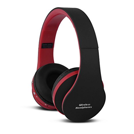 FX-Victoria Bluetooth Headset Over Ear Headphone, Bluetooth Wireless Headphones, Stereo Foldable Headset with Built in Microphone and Volume Control, On Ear Stereo Wireless Headset, Black and Red