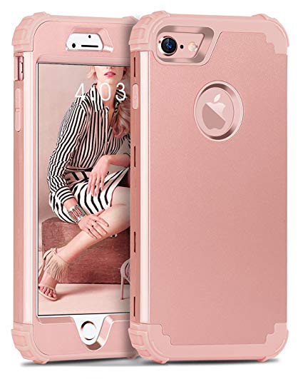 iPhone 8 Case, iPhone 7 Case, iPhone 8 Case Shockproof, BENTOBEN Slim Hybrid 3 in 1 Heavy Duty Hard PC Silicone Bumper Rugged High Impact Anti-scratch Full-body Protective Case for iPhone 8 / iPhone 7(4.7 Inch) - Rose Gold