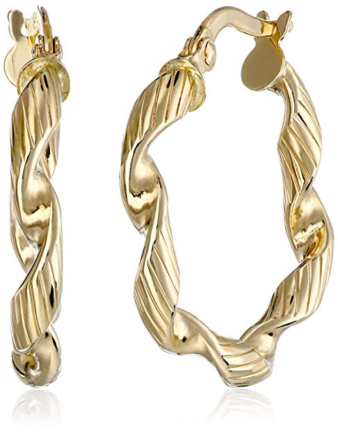 14k Yellow Gold Italian Twisted Hoop Earrings