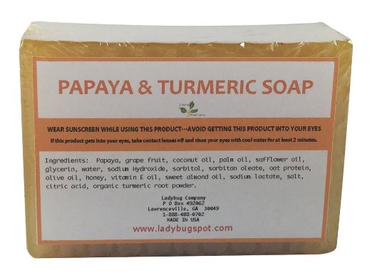 1 BAR - Natural Handmade Papaya Turmeric Skin Lightening Soap for Acne Scars, Age Spot, Liver Spot, 6 oz Bar