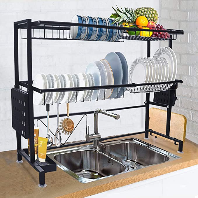 Over The Sink Dish Drying Rack, Large Kitchen Dish Rack Drainers, Adjustable Length(24"-42") Height(28"-32")