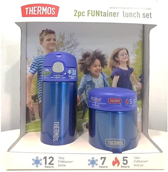 Thermos FUNtainer Lunch Set Bottle and Food Jar for Kids BPA Free Dishwasher Safe, 2 PC (Blue, 2 PC Set)