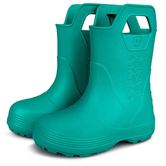 OutdoorMaster Kids Toddler Rain Boots with Easy Pull-On Handles for Boy Girl