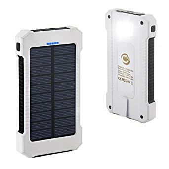 Solar Phone Charger, FKANT 10000mAh Portable Battery Charger Outdoor Dual USB External Battery Pack Solar Power Bank with LED Light and Compass for iPhone iPad Android Phones and More