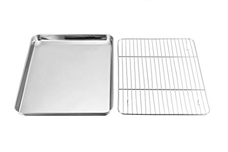 P&P Chef Toaster Oven Pan and Rack Set, Toaster Oven Tray with Broiler Rack, Rectangle 12.5’’x10’’x1’’, Non Toxic & Healthy, Heavy Duty & Rust free - Dishwasher Safe