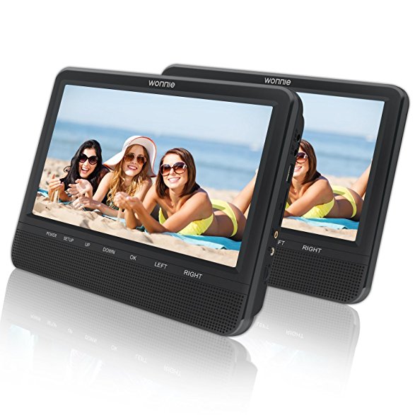 Dual Screen DVD Player for Car, 9.5 inch Portable DVD player with 60 Games for Kids, with SD/ USB Slot (Black)