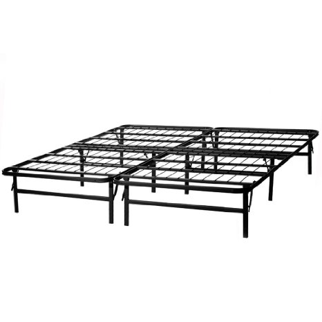 STRUCTURES HIGHRISE HD Folding Metal Bed Frame - 14 Inch High Bi-Fold Platform Bed Base and Box Spring - Queen