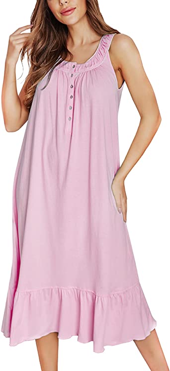 100% Cotton Nightgowns for Women Soft Ladies Gowns Sleepwear Long Sleeveless Nightgown