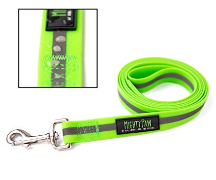 Mighty Paw Waterproof Dog Leash, Biothane Alternative, Smell-Proof Active Dog Gear, Coated Nylon Webbing with Reflective Stripe.