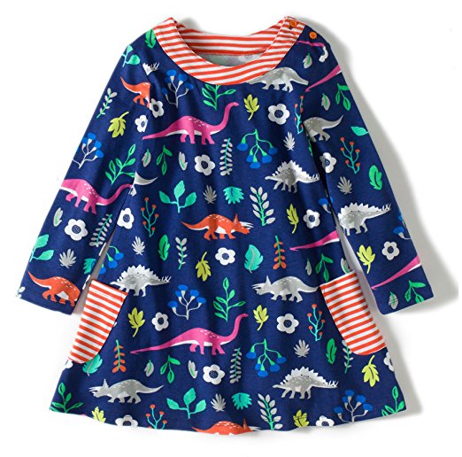 Girls Cotton Longsleeve Party Dresses Special Occasion Cartoon Print by Fiream