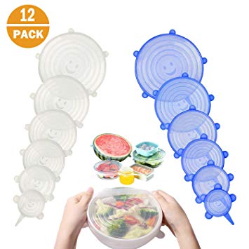 Silicone Stretch Lids,Reusable Elastic Silicone Covers for Bowl,Cup,Pot,Pan,Dish, Food Covers, Apply to All Kinds of Food Storage Container(12 Pack)