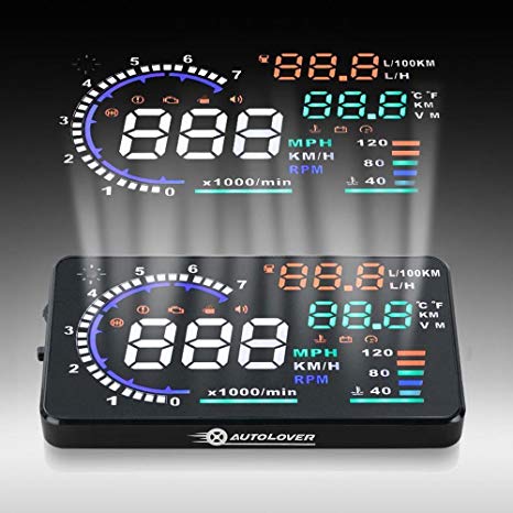 AutoLover® A8 5.5 inch OBD II Car Windshield HUD Head Up Display with Speed Fatigue Warning RPM MPH Fuel Consumption