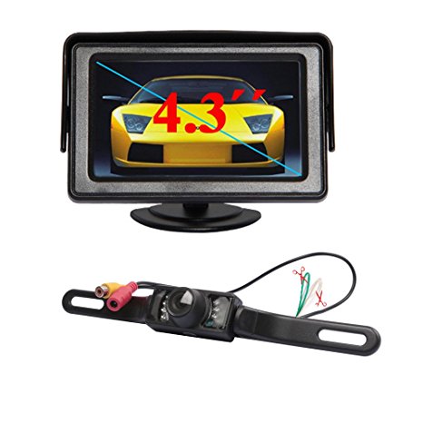 backup camera IR 7 LED Waterproof Rear View Camera License Plate car camera And 4.3" Color TFT LCD Car rear view mirror Monitor