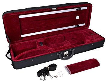 TMS New Black 4/4 Enhanced Violin Case w/ Built-in Hygrometer & Carry Straps