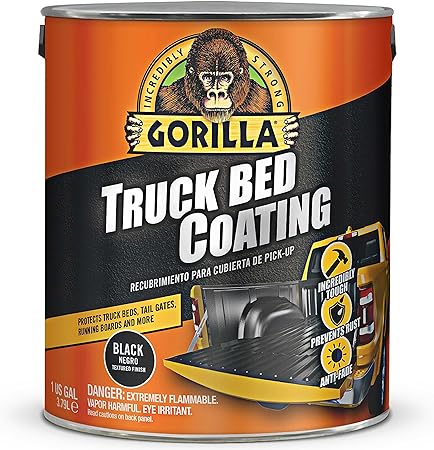 Gorilla Truck Bed Liner Coating Pre-Mixed Ready to Apply, 1 Gallon Black - Durable Textured Protective Coating, Prevent Rust - Roll-On, Brush-On Application