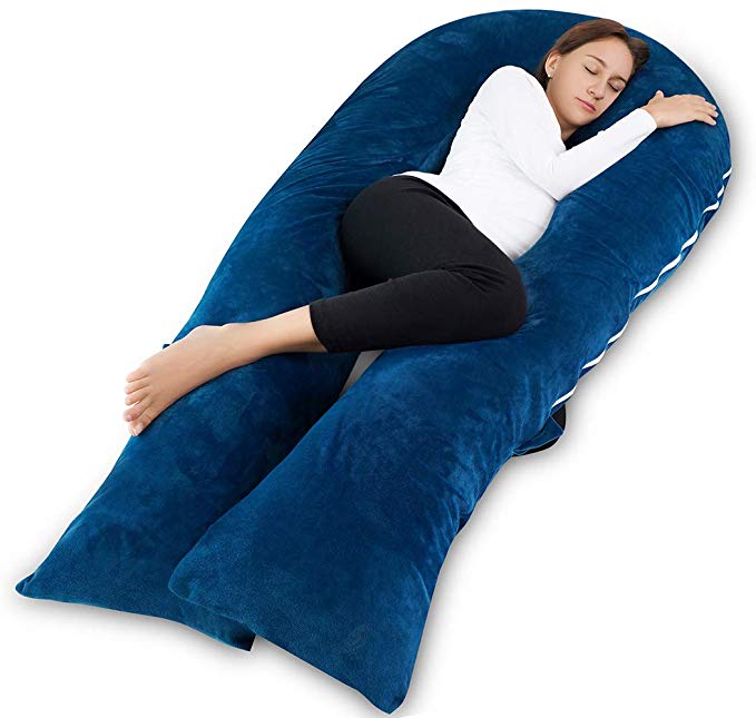 Meiz 65" Full Body Pregnancy Pillow and Maternity Pillow for Sleeping with Velvet Cover, Blue