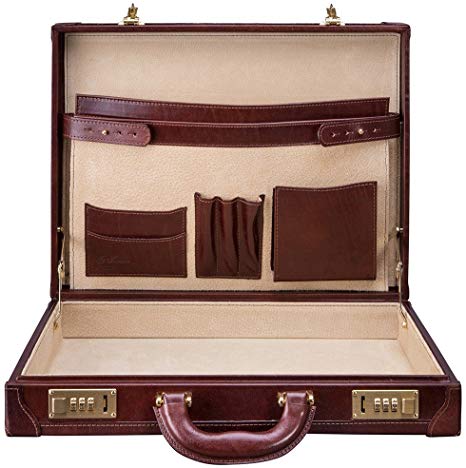Maxwell Scott Luxury Brown Slim Leather Attache Case (Scanno)