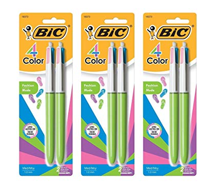 BIC 4 Color Fashion Ball Pen, Medium Point (1.0mm), Assorted, 6-Count