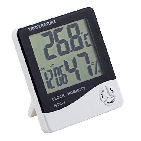 TraderPlus LCD Display Digital Thermometer Humidity Temperature Monitor Indoor Outdoor with Alarm Clock