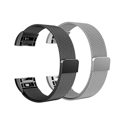 iTerk For Fitbit Charge 2 Bands Stainless Steel Metal With Magnetic Buckle Milanese Mesh Loop Replacement Wristband Adjustable Small and Large