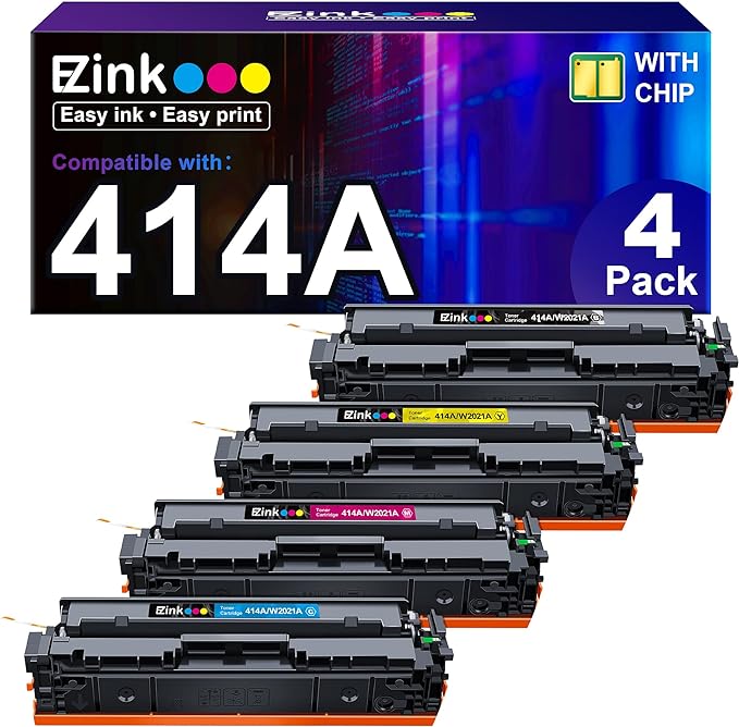 E-Z Ink (TM Compatible HP 414A Toner Cartridges 4 Pack Replacement for HP 414A HP 414X 414A 414X to Use with HP Color Pro Laserjet MFP M479fdw M479fdn M479fdw M454dw M454dn M454 M479 Printer (BCMY)