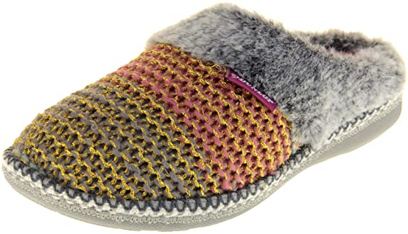 Dunlop Womens Synthetic Fur Winter Warm Comfort Mule Slippers
