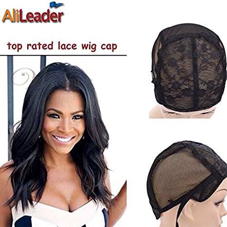 Black Double Lace Wig Caps For Making Wigs Hair Net with Adjustable Straps Swiss Lace Medium Size from AliLeader