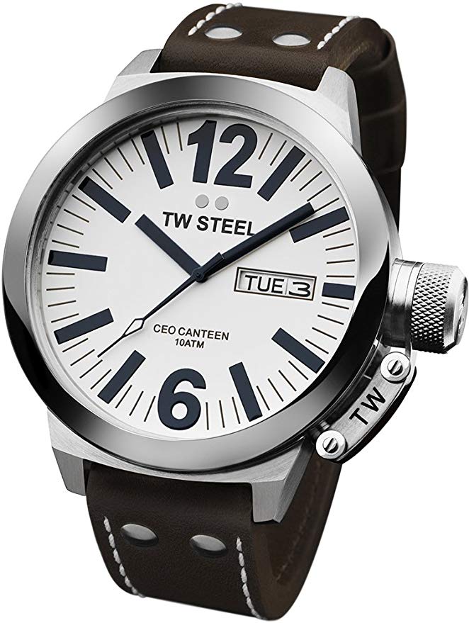TW Steel Men's 'CEO' Quartz Stainless Steel and Leather Casual Watch, Color:Brown (Model: CE1005)