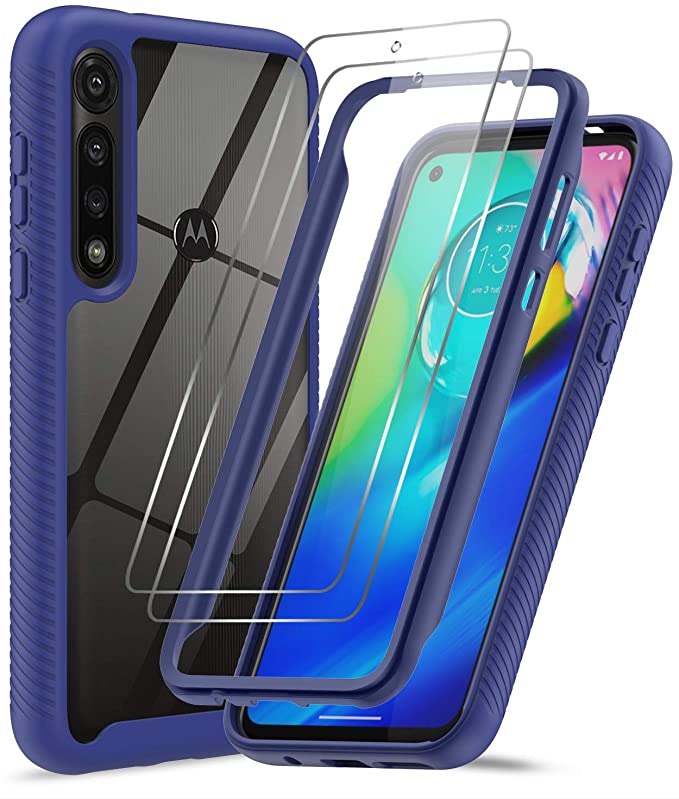 LeYi Moto G Power Case, Motorola G Case with 2 Tempered Glass Screen Protector, Full Body Protective Hybrid Rugged Bumper Clear Shockproof Phone Cover Case for Moto G Power 2020, Navy Blue