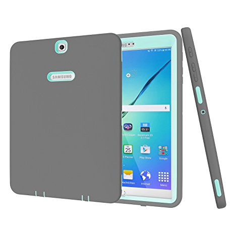 Galaxy Tab S2 9.7 Case, PIXIU [Heavy Duty] Shockproof Heavy Duty Rugged Hybrid Case for Samsung Galaxy Tab S2 9.7"SM-T810/T815/T813N/T819N(Grey/Mint Green)