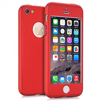 iPhone 5S Case, iPhone 5 Case, MCUK Full Body Coverage Ultra-thin Hard Hybrid Plastic with [Slim Tempered Glass Screen Protector] Protective Case Cover & Skin for Apple iPhone 5S/5 (Red)