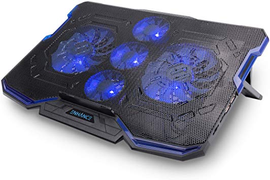 ENHANCE Cryogen Gaming Laptop Cooling Pad - Fits up to 17 inch Computer - Adjustable Laptop Cooling Stand with 5 Ultra Quiet Cooler Fans, 2 USB Ports and LED Lighting - Slim Portable Design 2500 RPM