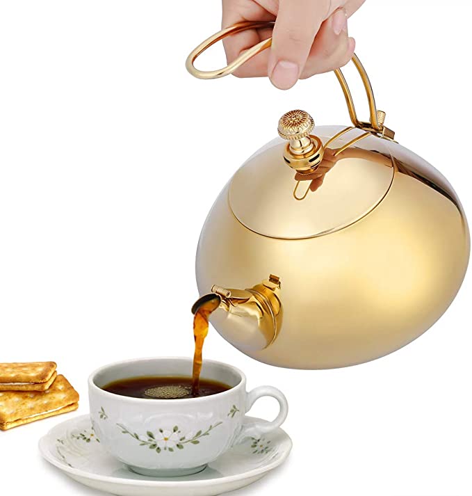 Antique Electric Kettle, 1.5L Chinese Style Fast Water Heating Boiling Pot with Infuser(Gold)