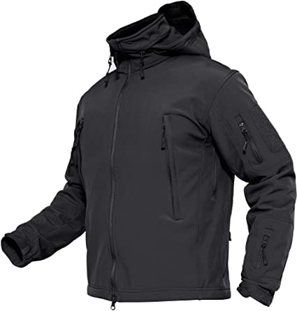 TACVASEN Men's Waterproof Softshell Fleece Jacket with Foldaway Hood