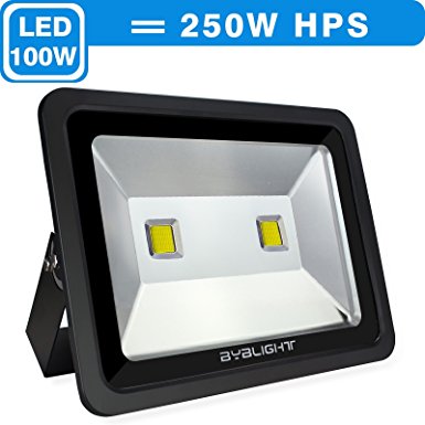BYB 100 Watt Super Bright Outdoor LED Flood Light, 250W HPS Bulb Equivalent, Waterproof, 9050lm, Daylight White, 6000K, Tempered Glass, Security Lights, Floodlight