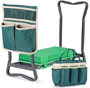 Ohuhu Garden Kneeler and Seat: Upgraded Widened Gardening Stool with Detachable Soft Kneeling Pad, Foldable Garden Bench Heavy Duty with Large Tools Bag and Pouch, Gifts for Women Men Seniors Gardener