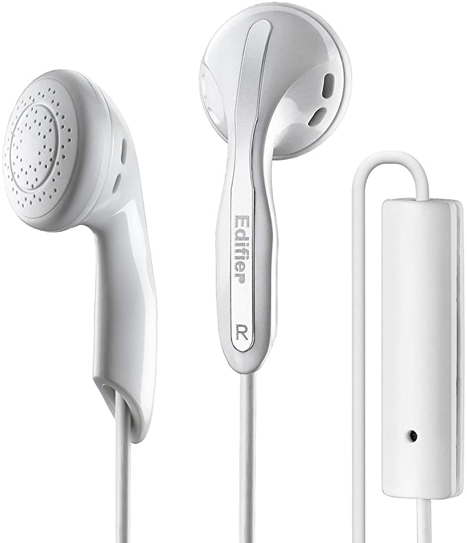 Edifier P180 Computer Headset with Mic and Inline Control - Stereo Earbud Earphone Headphone with Microphone and Remote - White