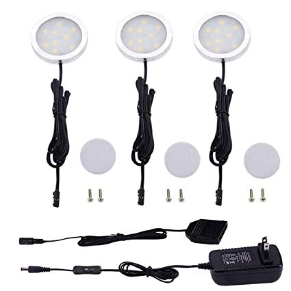 AIBOO Under Cabinet LED Lights Kit 3 Packs Slim Aluminum Puck Lights with Switch 12Vdc 6W All Accessories Included (6W Daylight White)