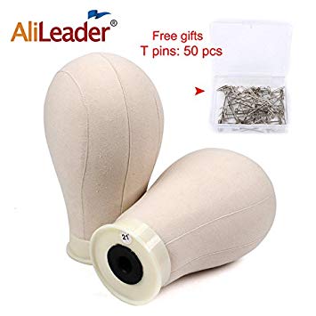 AliLeader Canvas Block Head Set for Wig Display, Making and Styling, Mannequin Head with Mount Hole 21"(Canvas head 50PCS T-pins)