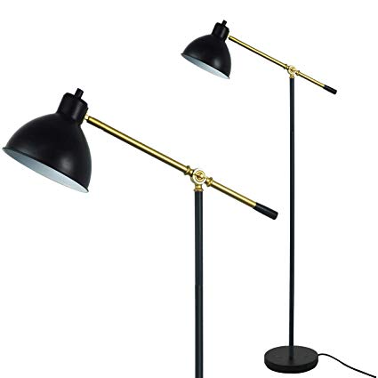 Floor Lamp for Reading by LightAccents - Ashford Adjustable Reading Lamp - Cantilever Standing Pharmacy Style Reading Light Black with Brass Accents